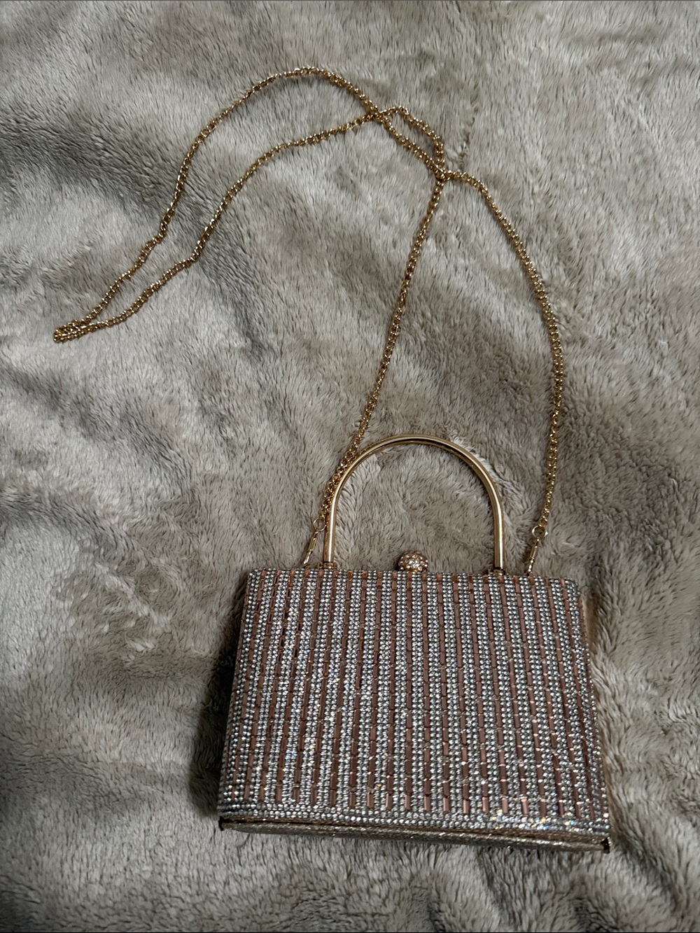 Sparkling Gold Rhinestone Evening Bag with Chain Strap